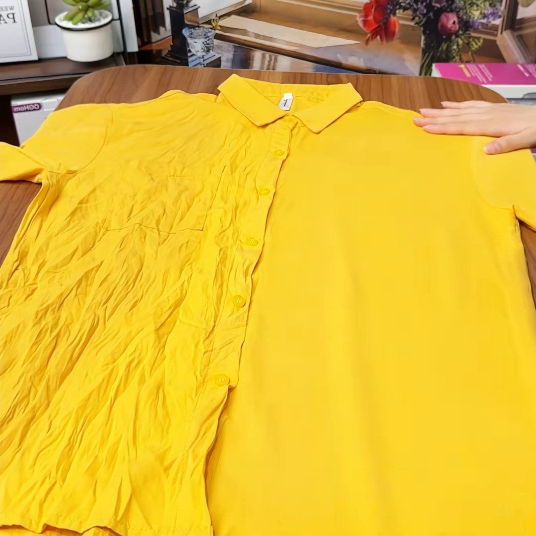 Wrinkled dress, half smoothed with LEVARA