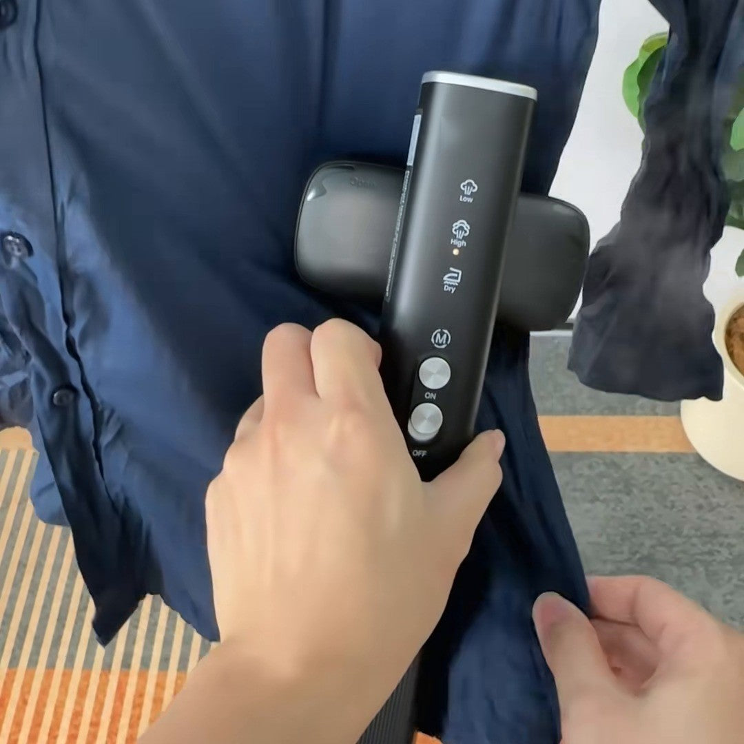 Steaming a creased shirt on the hanger